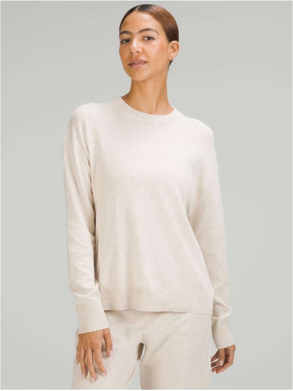 Lululemon Cotton-Cashmere Blend Crewneck Sweater Heathered Natural Ivory Size 0